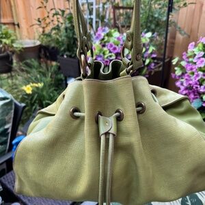 Vintage Tanner Krolle Lime Green Shoulder/Tote/Hobo Drawstring Bag
